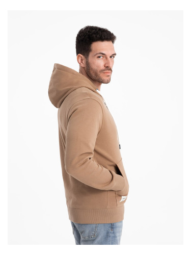 Ombre BASIC men's unbuttoned hooded sweatshirt - brown