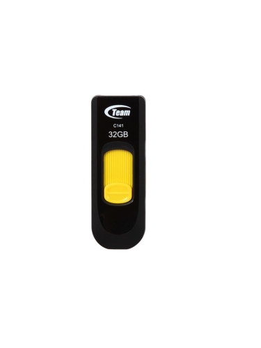 Памет 32GB USB Flash Drive, Team Group C141, USB 2.0, черна-жълта