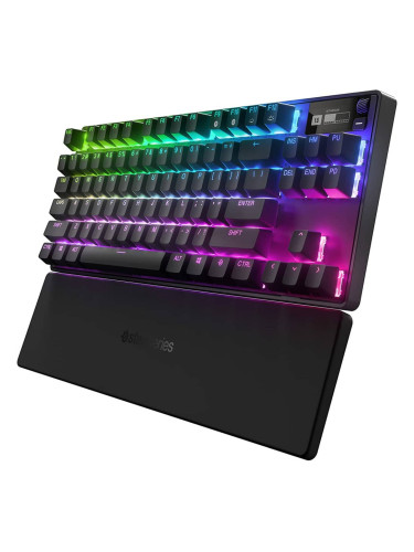 Клавиатура SteelSeries Apex Pro TKL (2023), безжична, геймърска, механична, OmniPoint Adjustable switches, RGB подсветка, US layout, черна, Bluetooth, USB