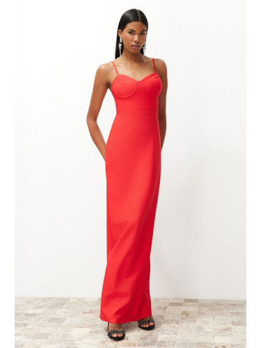 Trendyol Red Chest Detailed Body-Shouldered Long Evening Evening Dress