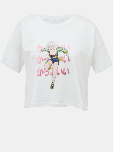 White Short T-shirt with print Noisy May Ken - Women