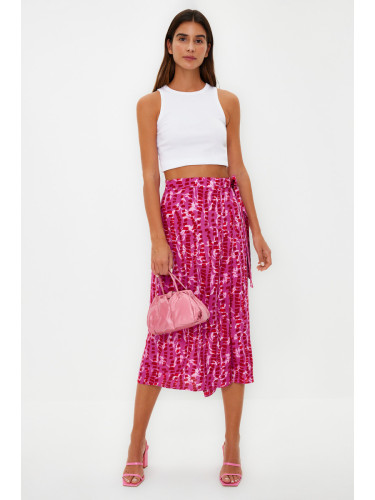 Trendyol Purple Patterned Double Breasted Viscose Fabric Midi Length Woven Skirt