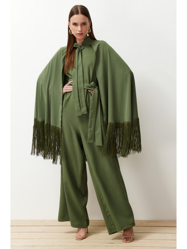 Trendyol Khaki Evening Dress Jumpsuit Tasseled Cape Suit
