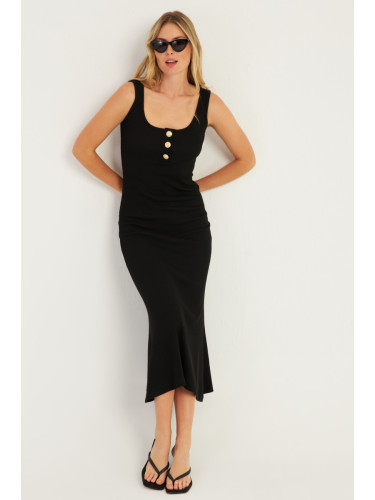 Cool & Sexy Women's Black Button Detailed Camisole Maxi Dress