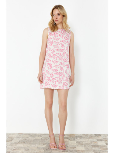 Trendyol Pink Floral Patterned Straight Cut Mini Woven Dress