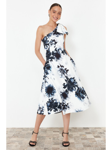 Trendyol Multicolored A-Cut Bow Detailed Woven Elegant Evening Dress