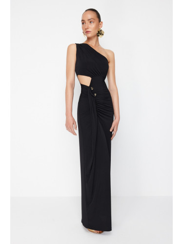 Trendyol X Zeynep Tosun Black Cut Out and Accessory Detailed Long Evening Dress & Graduation Dress