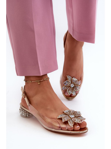 Transparent low-heeled sandals with gold D&A embellishment