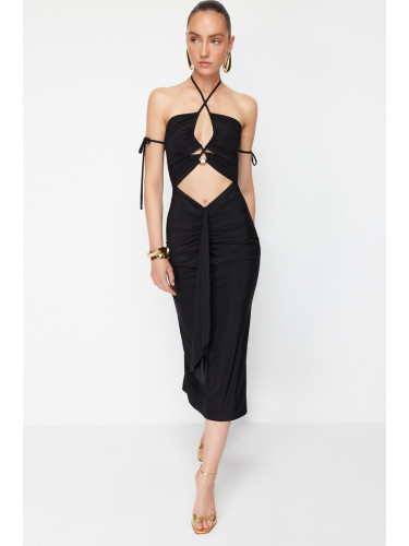 Trendyol X Zeynep Tosun Black Knitted Window and Accessory Detailed Stylish Evening Dress