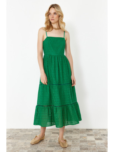 Trendyol Green Waist Maxi Embroidery Woven Dress