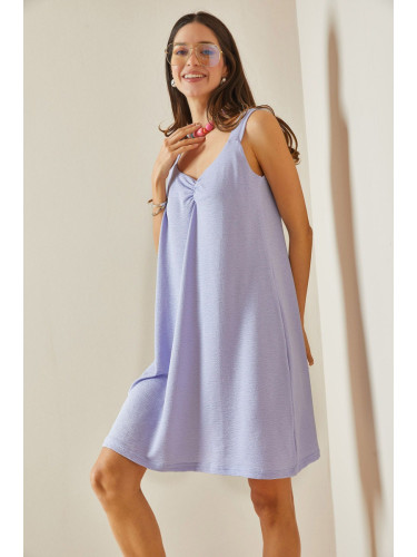 XHAN Lilac Sweetheart Neckline Strap Knitted Midi Dress
