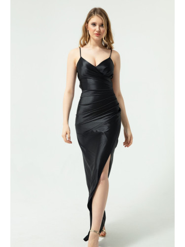 Lafaba Women's Black Long Sleeve Evening Dress with a Slit
