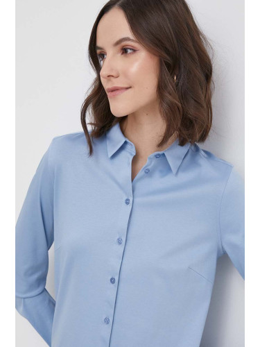 Памучна риза Mos Mosh дамска в синьо със стандартна кройка с класическа яка