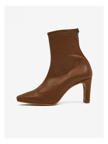 Brown ankle boots in suede finish with snake pattern OJJU