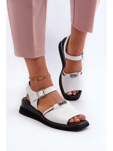 Vinceza White Women's Leather Wedge Sandals