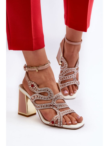 Embellished women's high-heeled sandals D&A Pink