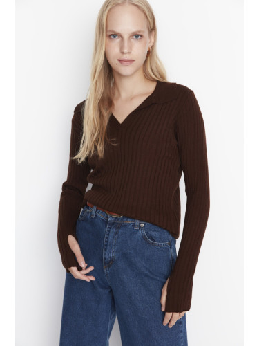Trendyol Brown Polo Collar Knitwear Sweater