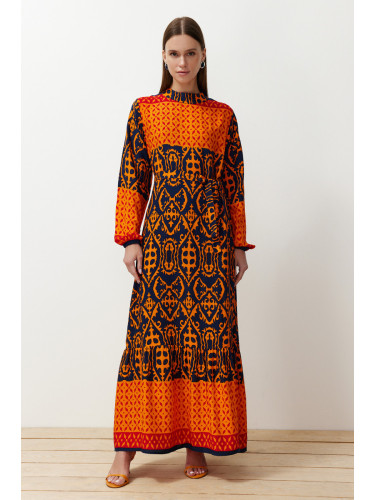 Trendyol Orange Shawl Patterned Woven Dress