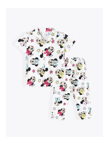 LC Waikiki LCW baby Polo Collar Short Sleeve Minnie Mouse Printed Baby Girl Pajamas Set