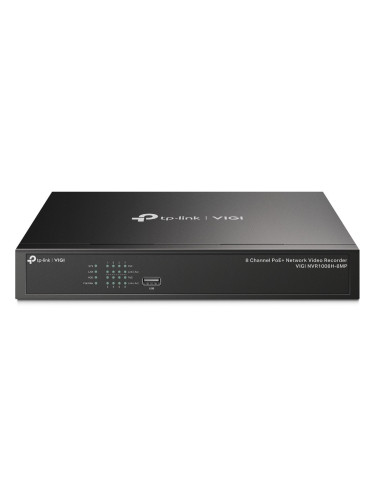 IP видеорекордер TP-Link VIGI NVR1008H-8MP, 8 канала, H.265+/H.265/H.264+/H.264, 1x SATA (до 10TB), 2x USB 2.0, 1x LAN 10/100Mbps, 1x HDMI, 1x VGA, PoE+
