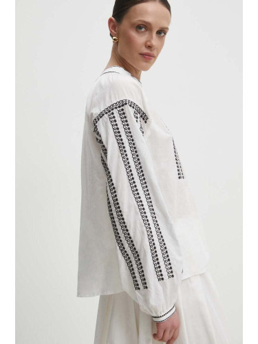 Памучна риза Answear Lab дамска в бяло със свободна кройка