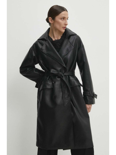 Шлифер Answear Lab дамски в черно преходен модел с уголемена кройка