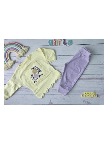 Памучен бебешки комплект Purple&Lace