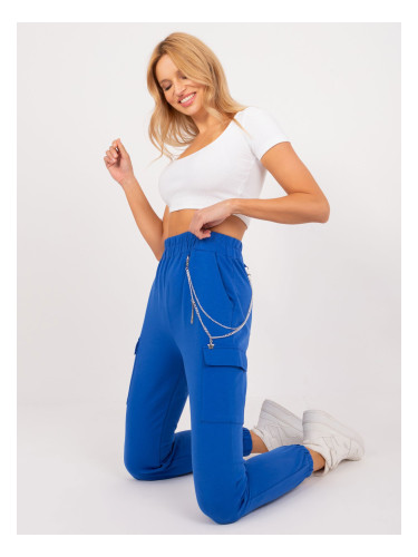 Cobalt blue sweatpants with an elastic waistband