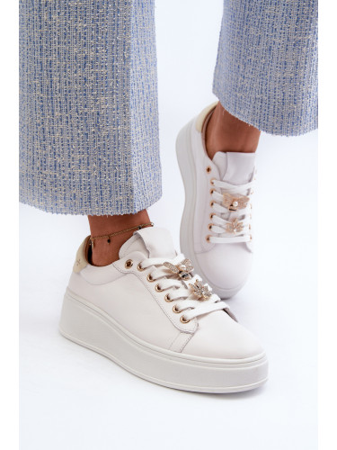 Women's leather platform sneakers with D&A White studs