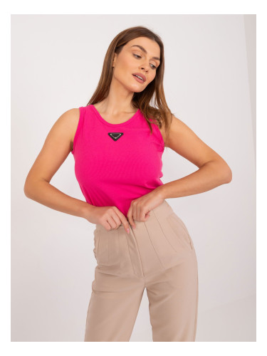 Fuchsia women's ribbed top with a round neckline