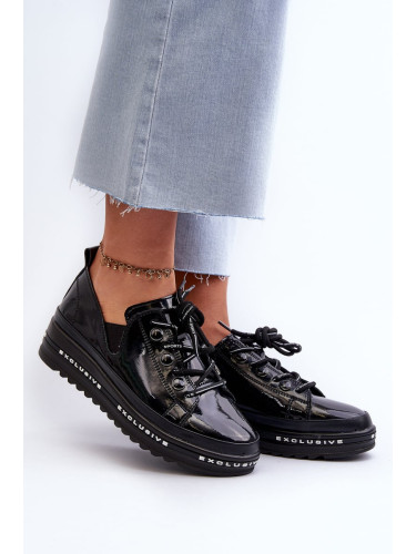 Women's lace-up platform shoes, natural leather S.Barski black