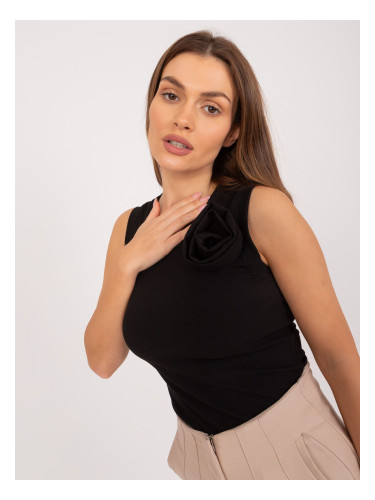 Black fitted top with a round neckline