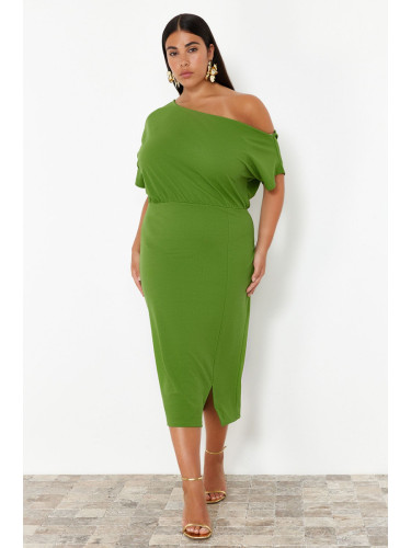 Trendyol Curve Green One Shoulder Midi Knitted Dress
