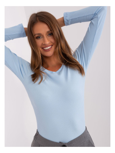 Light blue basic blouse with long sleeves with striped pattern