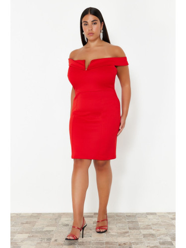 Trendyol Curve Red Diving/Scuba Knitted Plus Size Dress