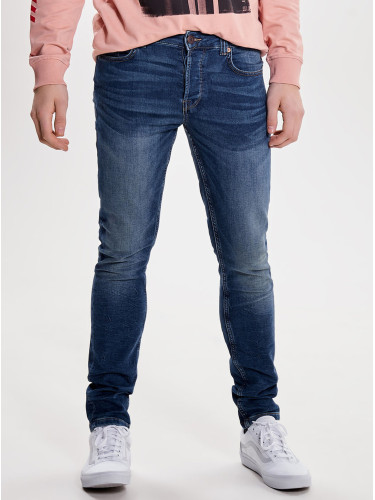 Blue slim jeans with only & sons loom effect