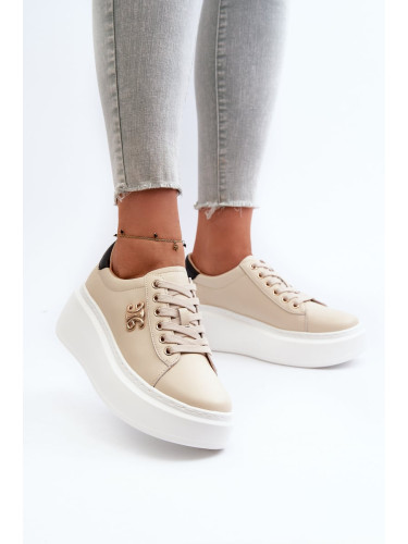 Women's leather sneakers on a beige Pernalia platform