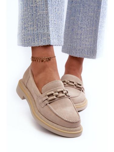 Women's suede loafers with flat heels with D&A embellishment beige