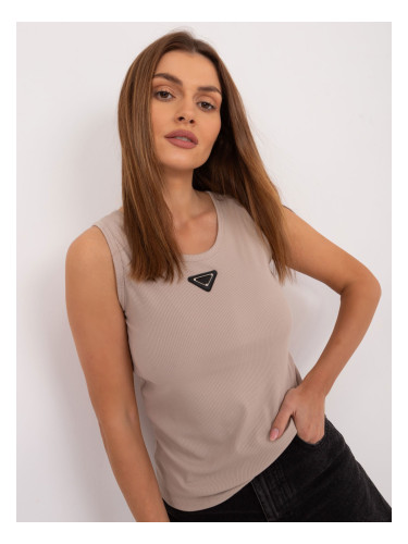 Dark beige fitted women's top with patch
