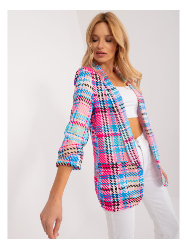 Pink and blue women's blazer with 3/4 sleeves