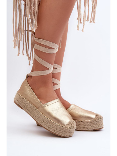 Women's platform-tied espadrilles with knitted gold tailesse
