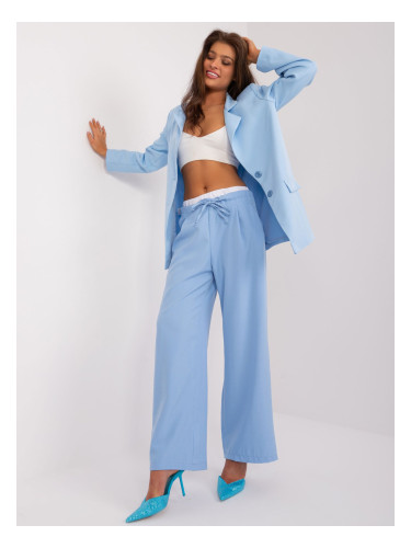 Light blue trousers with a wide double waist
