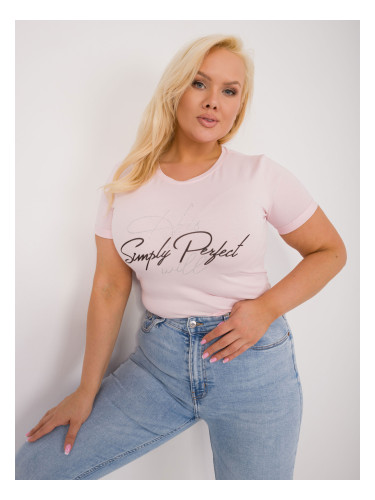 Plus size light pink casual T-shirt with appliqué