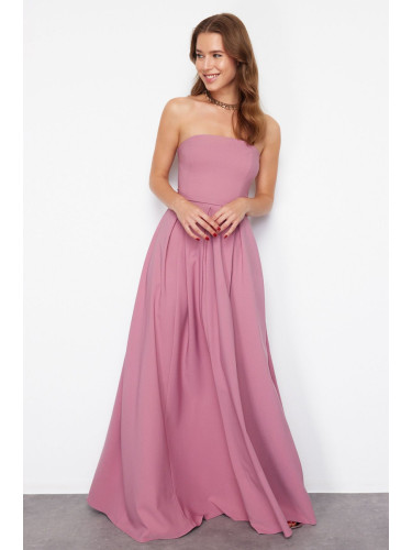 Trendyol Dusty Rose A-Cut Strapless Woven Long Evening Dress