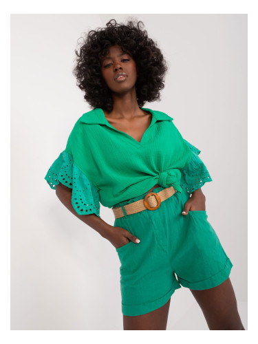 Green women's shorts with roll-up legs