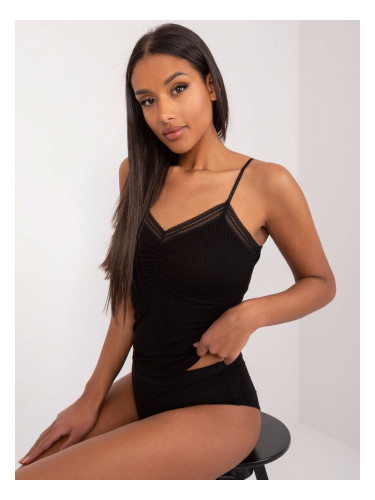 Black ribbed nighttop with lace