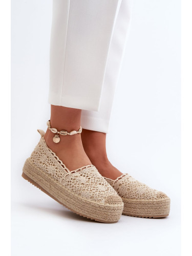 Women's lace espadrilles on platform Beige Elarose