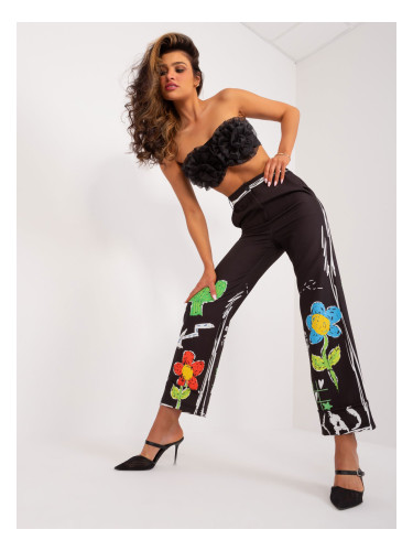Black wide trousers with print