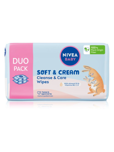 NIVEA BABY Soft & Cream нежни мокри кърпички за бебета 2x57 бр.