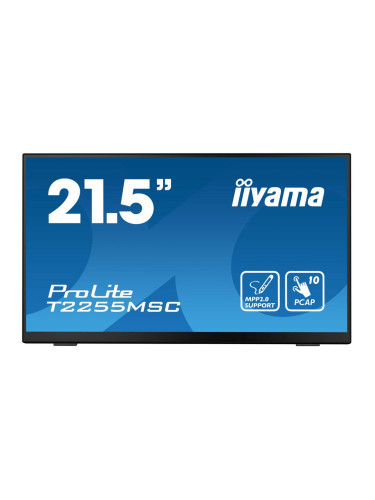 Тъч Монитор Iiyama T2255MSC-B1, 21.5" (54.61 cm) IPS панел, Full HD, 5ms, 1000:1, 400 cd/m2, DisplayPort, HDMI, USB
